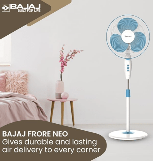Bajaj Frore Neo 400 MM Oscillating Pedestal Fan for Home | Aerodynamically Balanced Blades | 100% CopperMotor | HighAir Delivery | 3-Speed Control | Rust Free | 2-Yr Warranty 【Blue】 - Image 2